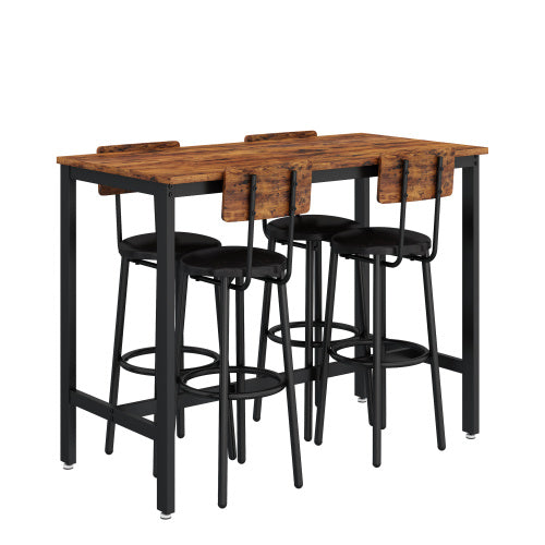 Bar Table Set with 4 Bar stools PU Soft seat with backrest (Rustic Brown; 47.24''w x 23.62''d x 35.43''h)