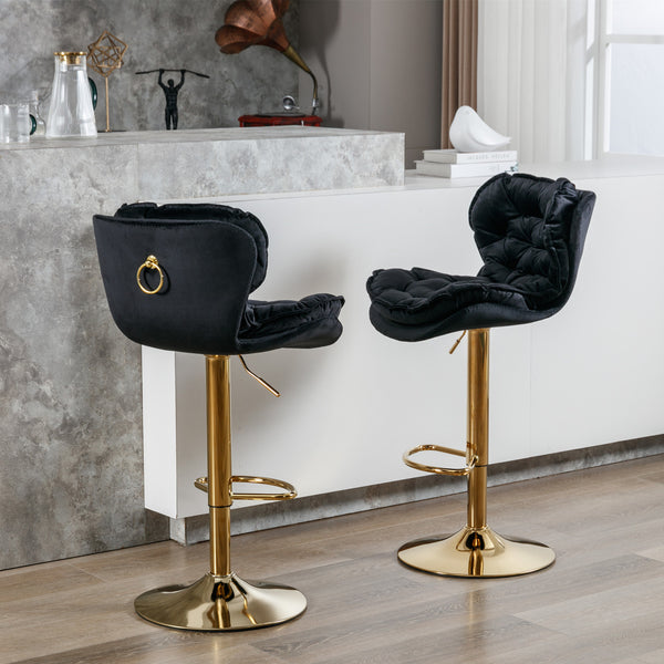 A&A Furniture; Swivel Bar Stools Set of 2; Velvet Counter Height Adjustable Barstools; Dining Bar Chairs Upholstered Modern Bar Stool for Kitchen Island; Cafe; Bar Counter; Dining Room(Black)