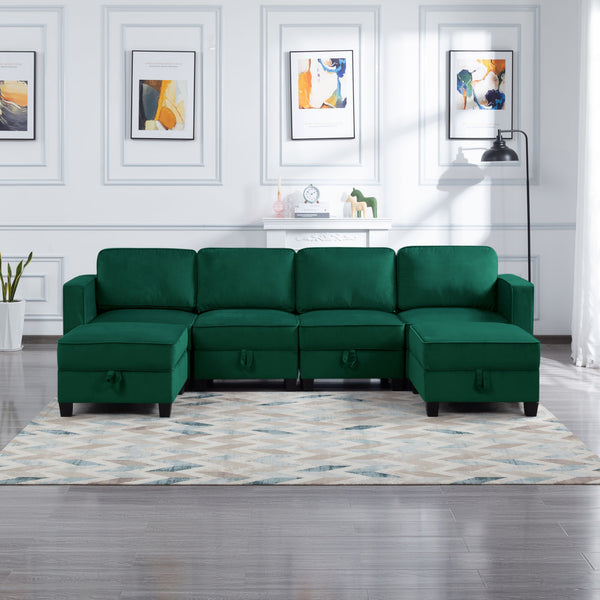 116'' Square Arm Sectional Sofa Green Velvet(W223S00401)