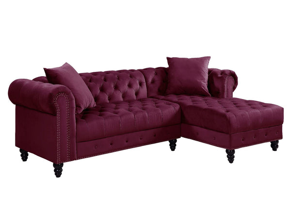 Adnelis Sectional Sofa w/2 Pillows; Red Velvet 57315