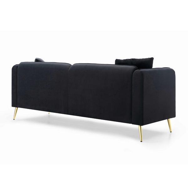 77.2' Modern Upholstered Velvet Sofa 3 Seater Couch with Removable Cushions Side Pocket Mid-Century Tufted Living Room Set Gold Metal Legs,2 Pillows Included