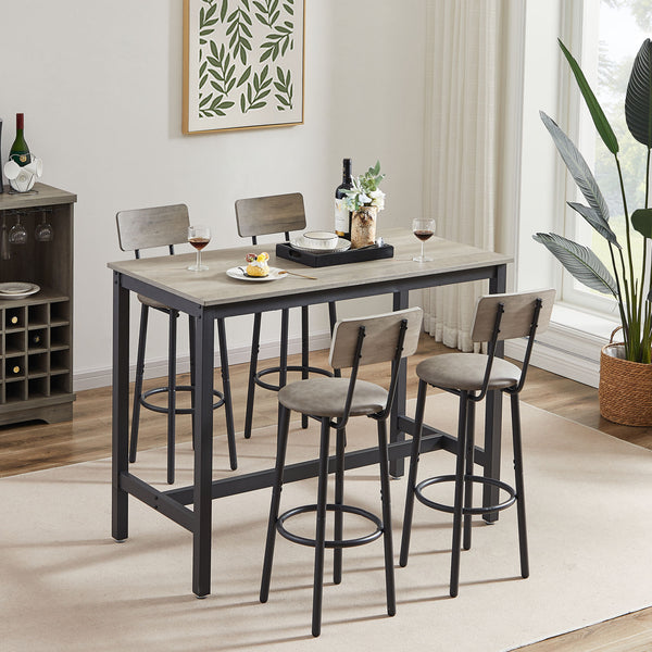 Bar Table Set with 4 Bar stools PU Soft seat with backrest (Grey; 47.24''w x 23.62''d x 35.43''h)