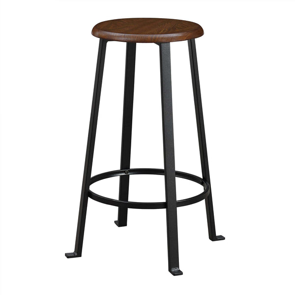 Round 3-Piece Metal Pub Set with Wooden Top, Dark Mahogany