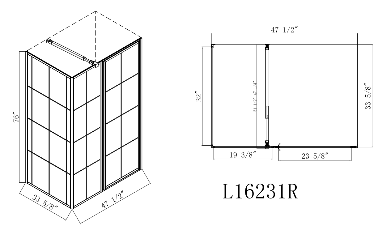 TRUSTMADE 48 in. W x 32 in. D x 76 in. H Framed Square Hinged Shower Enclosure Matte Black