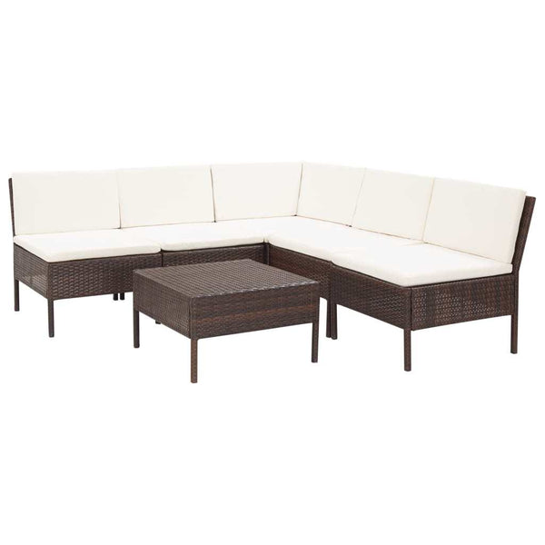 6 Piece Garden Lounge Set with Cushions Poly Rattan Brown