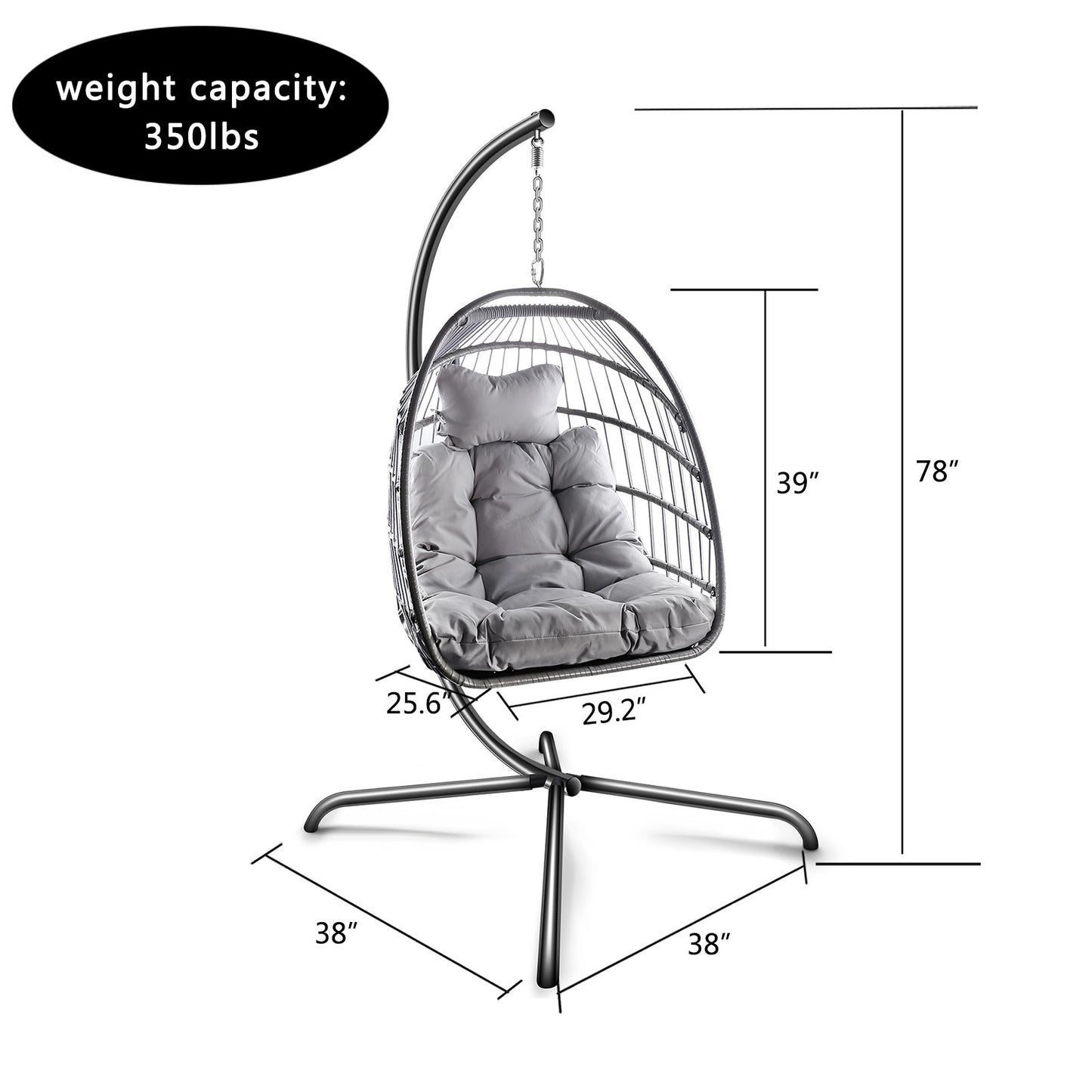 Swing Egg Chair with Stand Indoor Outdoor Wicker Rattan Patio Basket Hanging Chair with C Type bracket , with cushion and pillow Banned from selling on Amazon.(Black New arrivals within 10 days)