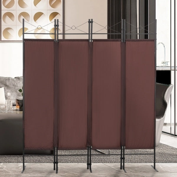 4-Panel Metal Folding Room Divider, 5.94Ft Freestanding Room Screen Partition Privacy Display for Bedroom, Living Room, Office