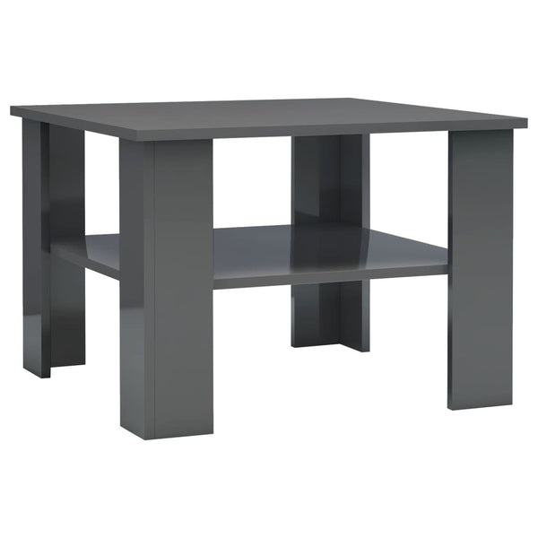 Coffee Table High Gloss Gray 23.6"x23.6"x16.5" Chipboard