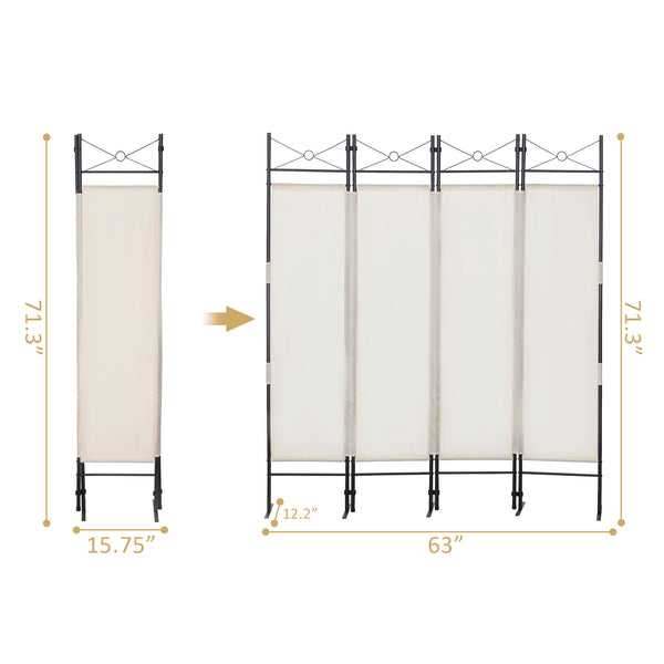 4-Panel Metal Folding Room Divider, 5.94Ft Freestanding Room Screen Partition Privacy Display for Bedroom, Living Room, Office