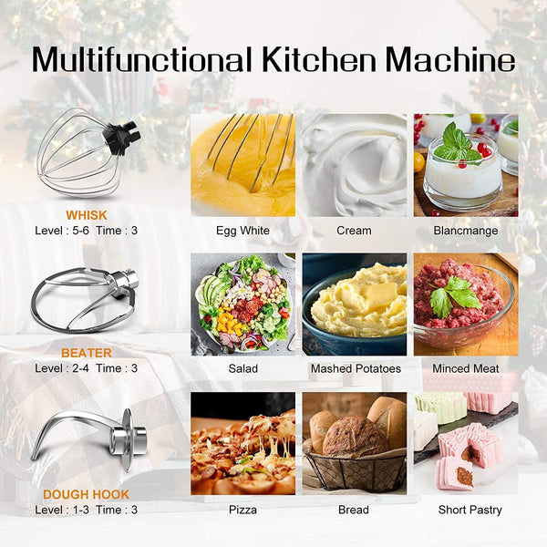 Nurxiovo 3 in 1 Stand Mixer, 850W 6.5QT Kitchen Food Mixer with Tilt-Head 6 Speed, Electric Standing Mixers with Dough Hook, Whisk, Beater, Meat Blender and Juice Extracter, Silver