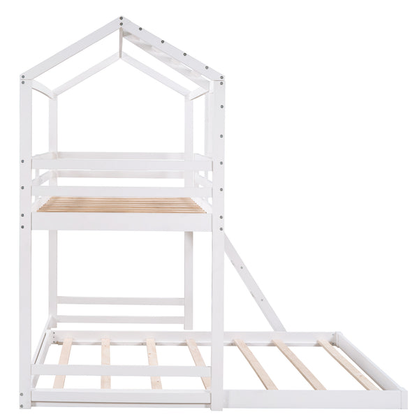 Twin over Full House Bunk Bed with Ladder and Window,Full-Length Guardrail