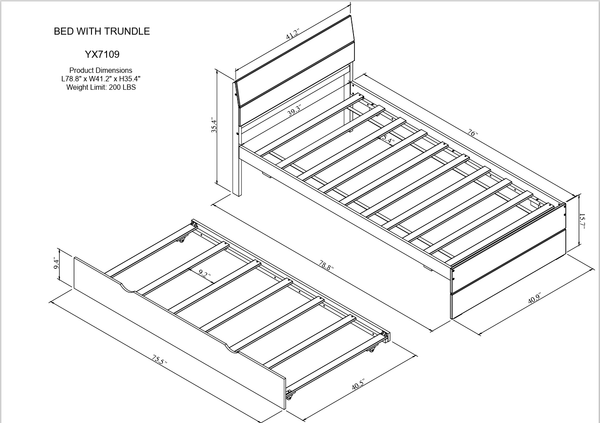 Modern Twin Bed Frame With Twin Trundle For White High Gloss Headboard and Footboard With Washed White Color