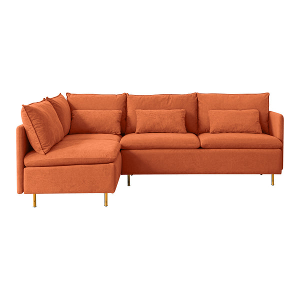 Modular L-shaped Corner sofa;  Left Hand Facing Sectional Couch ; Orange Cotton Linen-90.9''