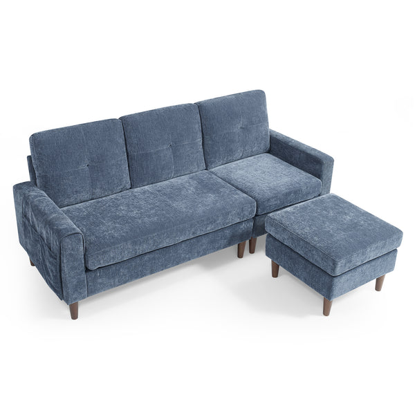 80' Convertible Sectional Sofa Couch;  3 Seats L-shape Sofa with Removable Cushions and Pocket;  Rubber Wood Legs