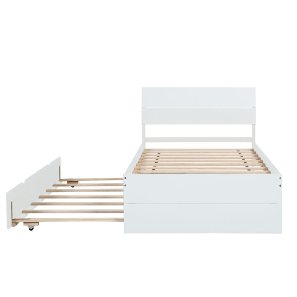 Modern Twin Bed Frame With Twin Trundle For White High Gloss Headboard and Footboard With Washed White Color