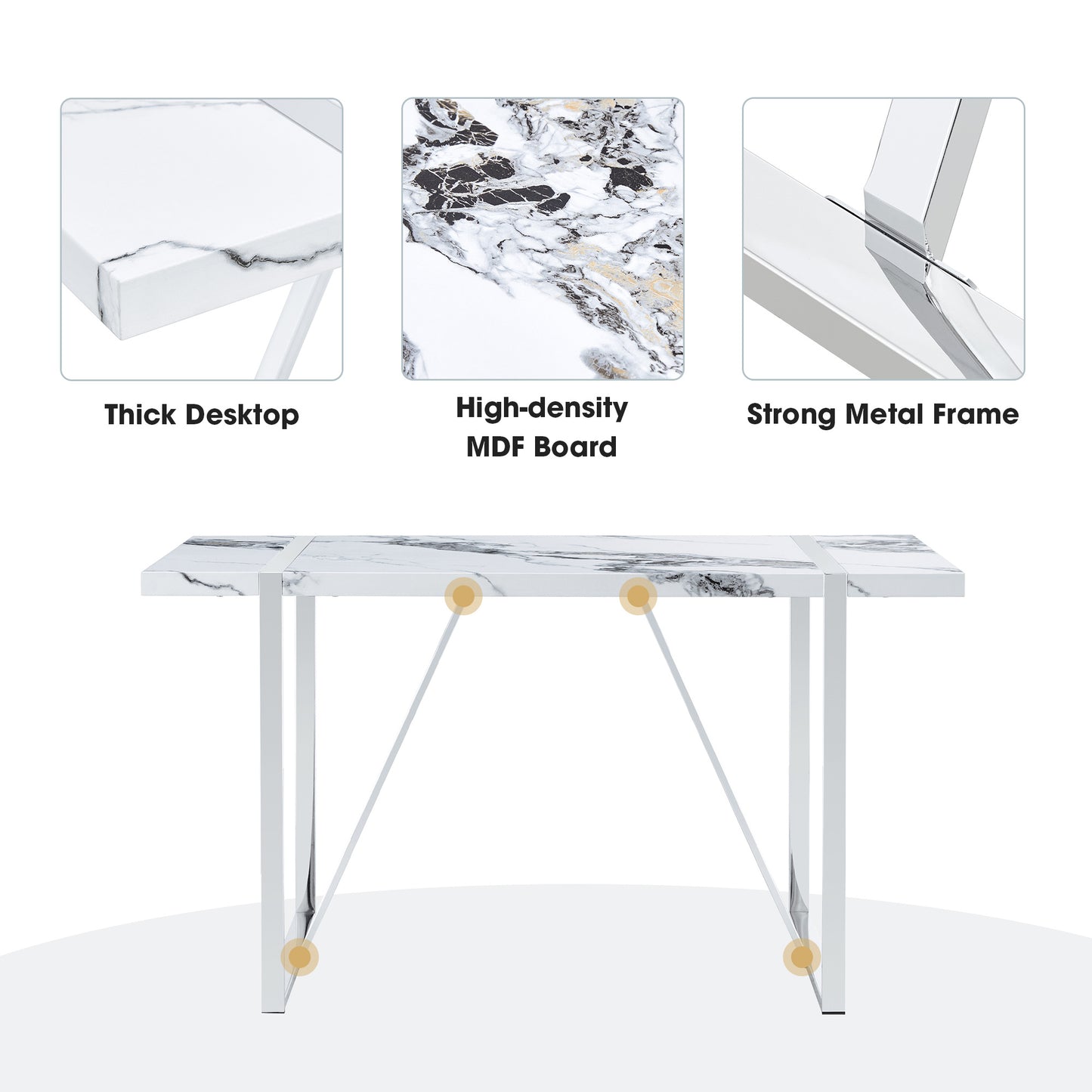 5-Piece Dining Table Chairs Set, Rectangular Dining Room Table Set for 4, Modern Dining Table with 4 PU Leather Chairs for Kitchen Dining Room, White