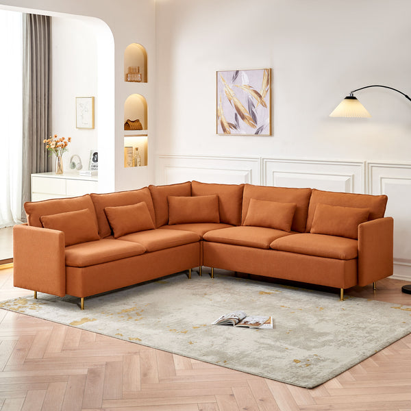 92"Teddy Fabric Sofa, Modern Corner Sectional Sofa with Support Pillow for Living room, Apartment & Office.(Orange)