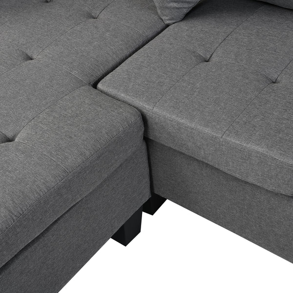 Sectional Sofa Set for Living Room with L Shape Chaise Lounge ,cup holder and Left or Right Hand Chaise Modern 4 Seat (Grey)