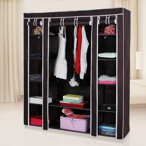 69" Portable Clothes Closet Wardrobe Storage Organizer with Non-Woven Fabric Quick and Easy to Assemble Extra Strong and Durable Dark Brown