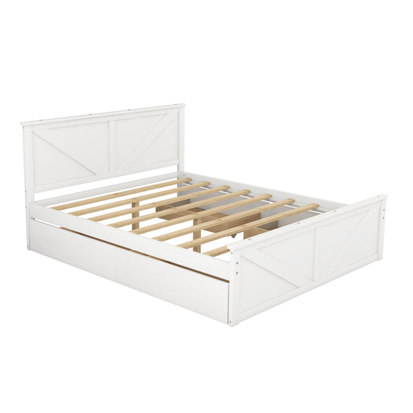 Queen Size Wooden Platform Bed with Four Storage Drawers and Support Legs