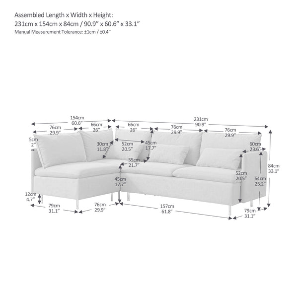 Modular L-shaped Corner sofa;  Left Hand Facing Sectional Couch ; Orange Cotton Linen-90.9''