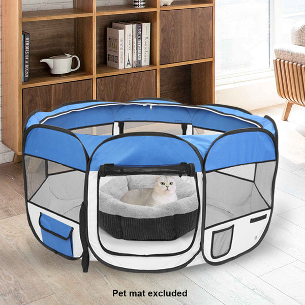 36" S Portable Foldable Pet playpen Exercise Pen Kennel + Carrying Case for Larges Dogs Small Puppies/Cats | Indoor/Outdoor Use | Water Resistant  Blue YF