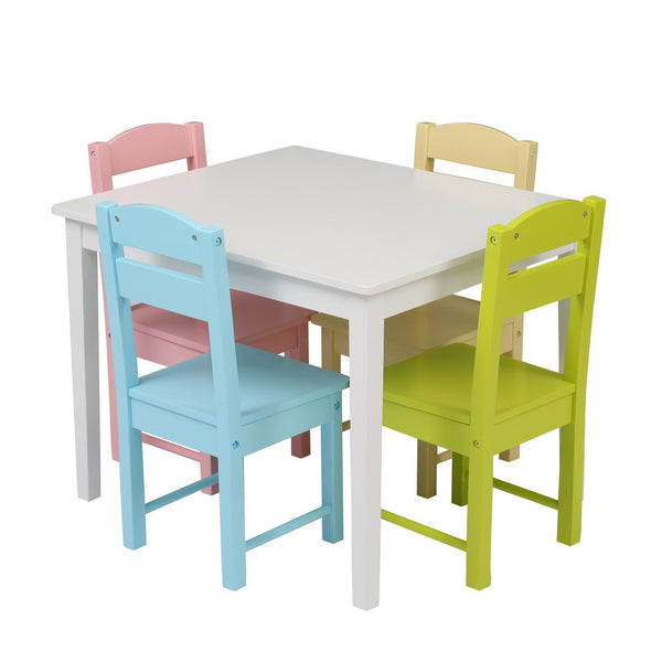 Kids Wooden Table and 4 Chair Set, 5 Pieces Set Includes 4 Chairs and 1 Activity Table, Toddler Table for 3-7 Years, Playroom Furniture, Picnic Table w/Chairs, Dining Table Set XH