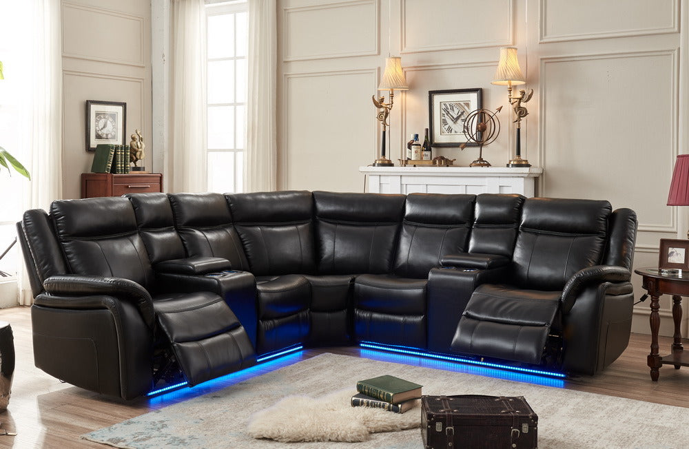 LE153 Power reclining Sectional Black W/LED strip