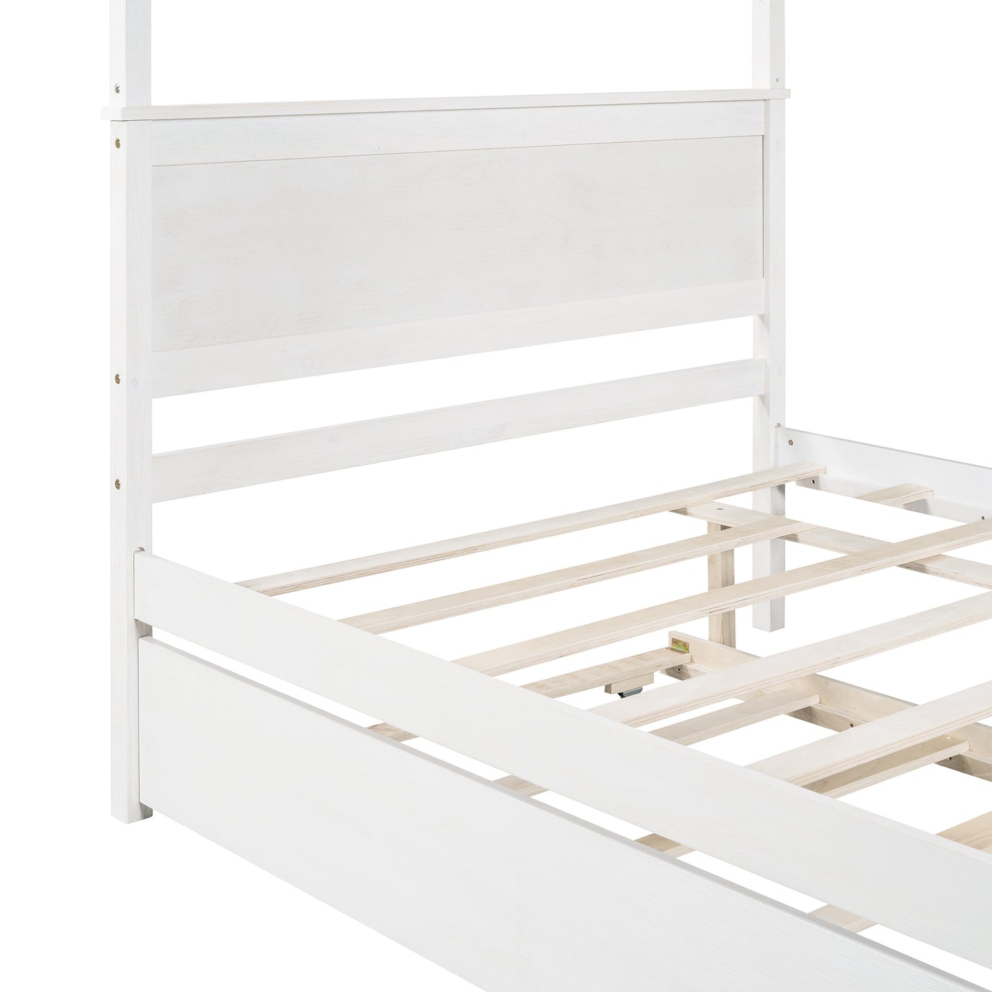 Wood Canopy Bed with Trundle Bed ; Full Size Canopy Platform bed With Support Slats .No Box Spring Needed; Brushed White