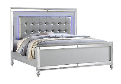 Sterling King 4 PC LED Bedroom set made with Wood in Silver