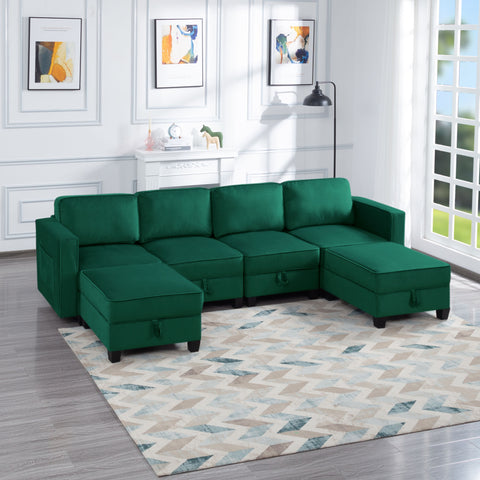 116'' Square Arm Sectional Sofa Green Velvet(W223S00401)