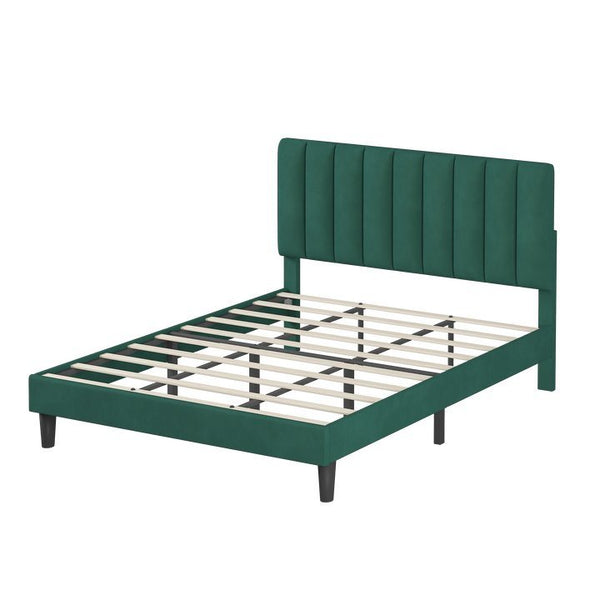 Molblly King Size Bed Frame with Upholstered Headboard, Strong Frame, and Wooden Slats Support, Non-Slip, and Noise-Free, No Box Spring Needed, Easy Assembly,Green