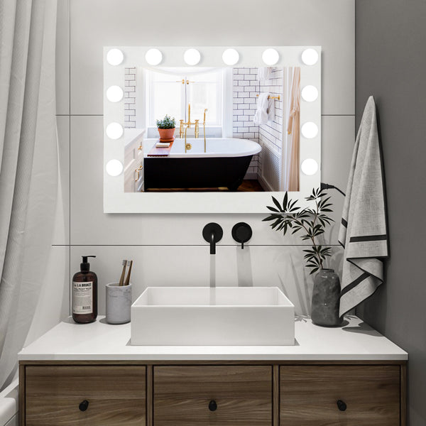 Vanity Mirror with Lights, Hollywood Lighted Makeup Mirror with 14 Dimmable LED Bulbs for Dressing Room & Bedroom, Tabletop or Wall-Mounted, Slim Metal Frame Design