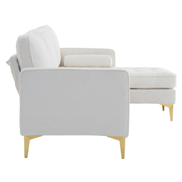 218*141*87cm Boucle Yarn, Diamond-Shaped Gold-Plated Three-Pronged Legs, Three-Seater With Footstool, Indoor Modular Sofa, Beige