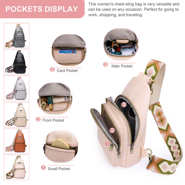 Sling Bag for Women Crossbody Purses Trendy PU Leather Small Sling Backpack Chest Bag for Women