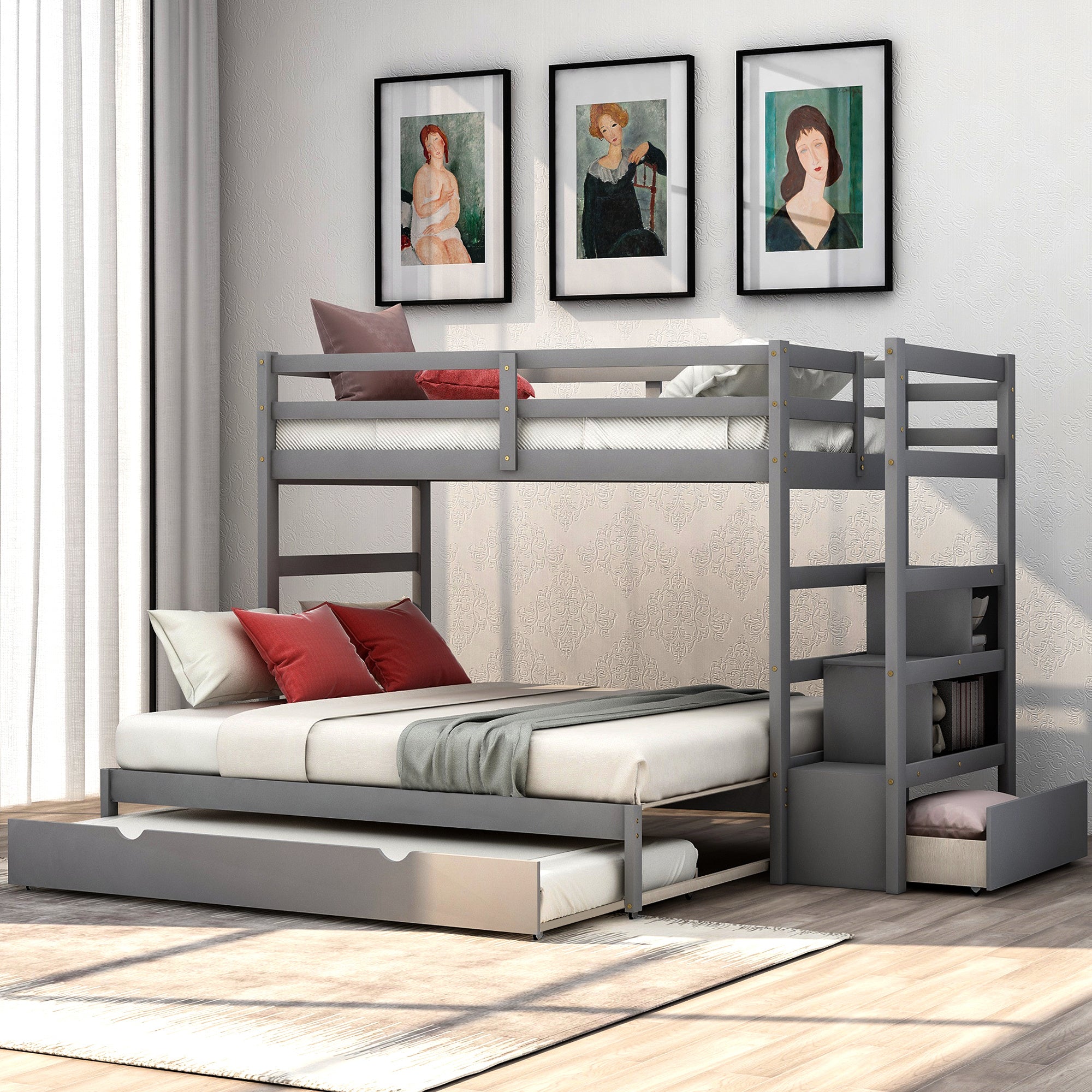 Twin over Twin/King Bunk Bed with Twin Size Trundle