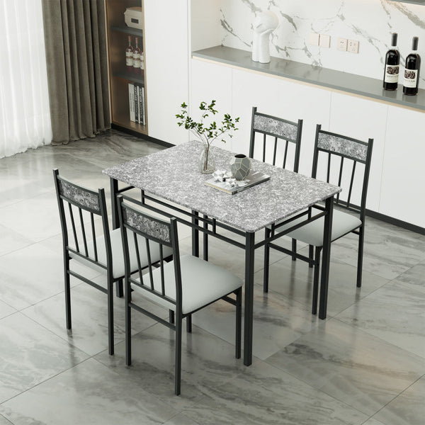 5 Pieces Faux Marble Dining Set Table