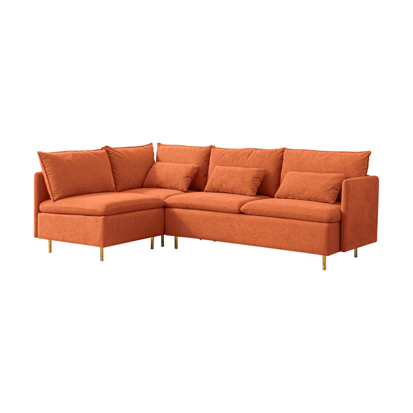 Modular L-shaped Corner sofa;  Left Hand Facing Sectional Couch ; Orange Cotton Linen-90.9''