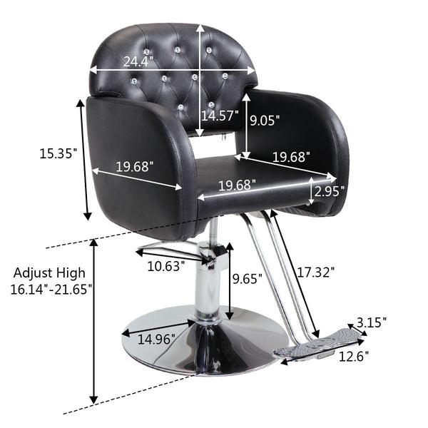 Modern 360-Degree Swiveling Hydraulic Barber Chair Hair Beauty Salon Equipment with Crystal Tufted Backrest, Black XH