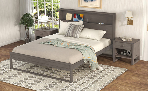 3-Pieces Bedroom Sets Queen Size Platform Bed with Two Nightstands