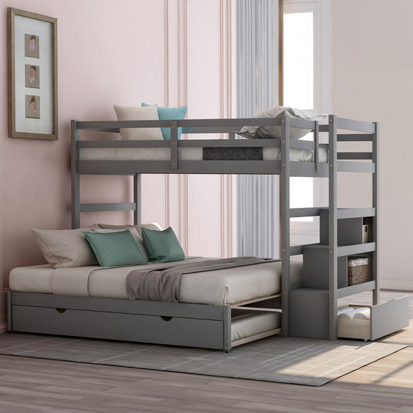 Twin over Twin/King Bunk Bed with Twin Size Trundle