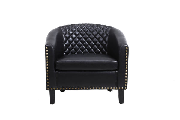 Accent Barrel chair living room chair with nailheads and solid wood legs Black pu leather