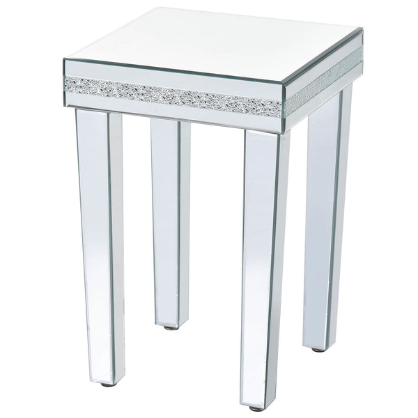 ON-TREND Fashionable Modern Glass Mirrored Side Table, Easy Assembly End Table with Crystal Design and Adjustable Height Legs, Silver