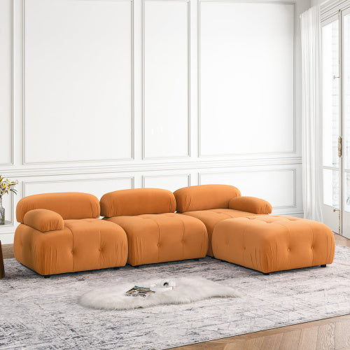 Modular Sectional Sofa, Button Tufted Designed and DIY Combination,L Shaped Couch with Reversible Ottoman, Navy Velvet