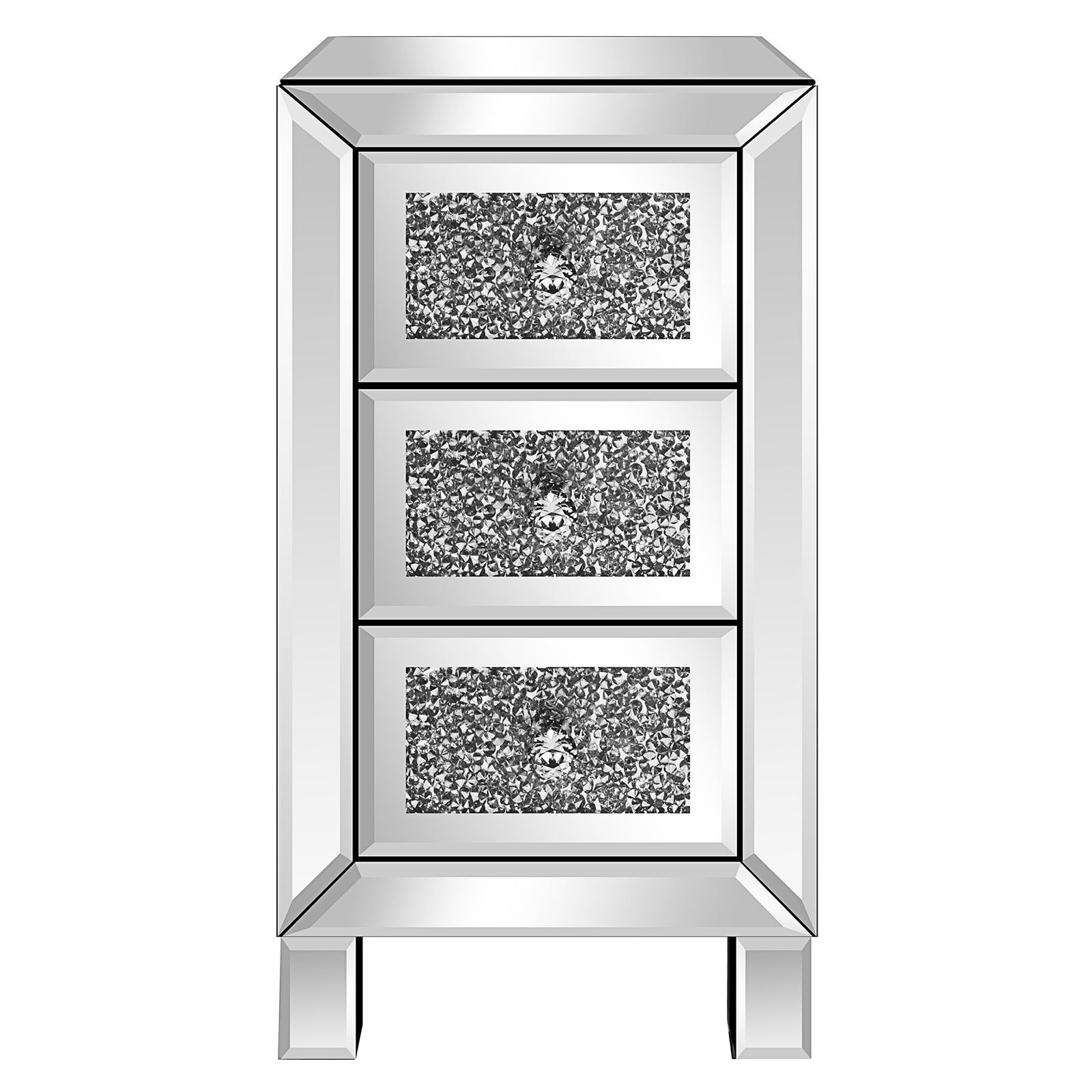 Modern and Contemporary Mirror Surface With Diamond 3-Drawers Nightstand Bedside Table