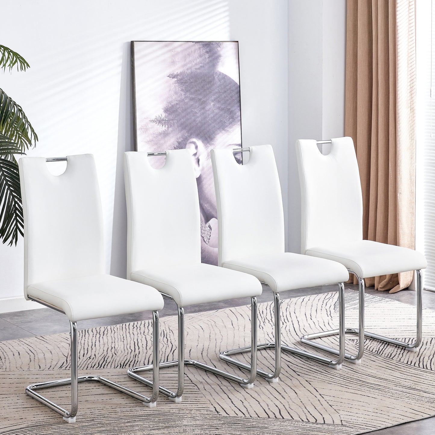 5-Piece Dining Table Chairs Set, Rectangular Dining Room Table Set for 4, Modern Dining Table with 4 PU Leather Chairs for Kitchen Dining Room, White