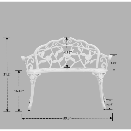 Patio Outdoor Bench; White Cast-Aluminum Garden Benches Metal Loveseat Outdoor Furniture for Park Lawn Front Porch