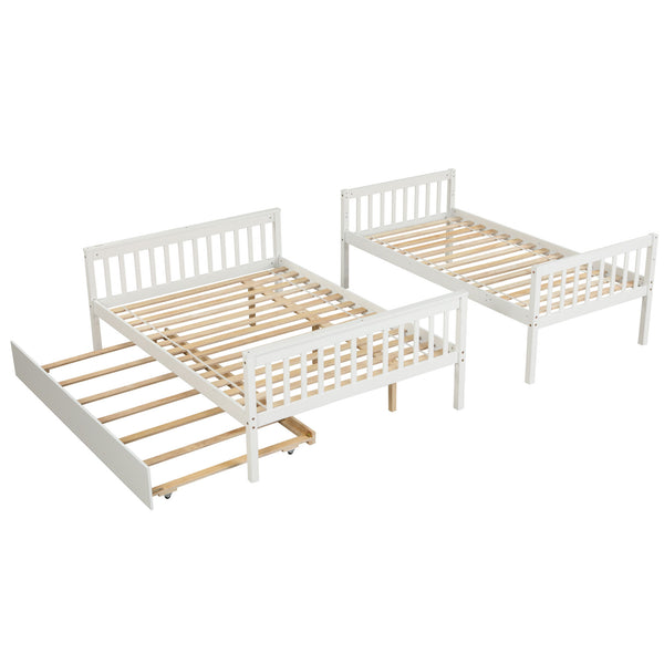 Twin Over Full Bunk Bed with Trundle; Convertible into 2 Beds; the Bunk Bed with Ladder and Safety Rails for Kids; Teens; Adults; White (Old Sku:W504S00030)