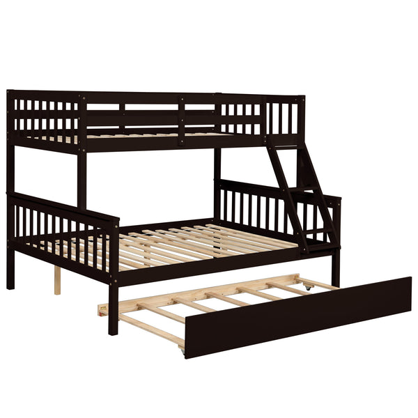 Twin Over Full Bunk Bed with Trundle; Convertible into 2 Beds; the Bunk Bed with Ladder and Safety Rails for Kids; Teens; Adults; Espresso