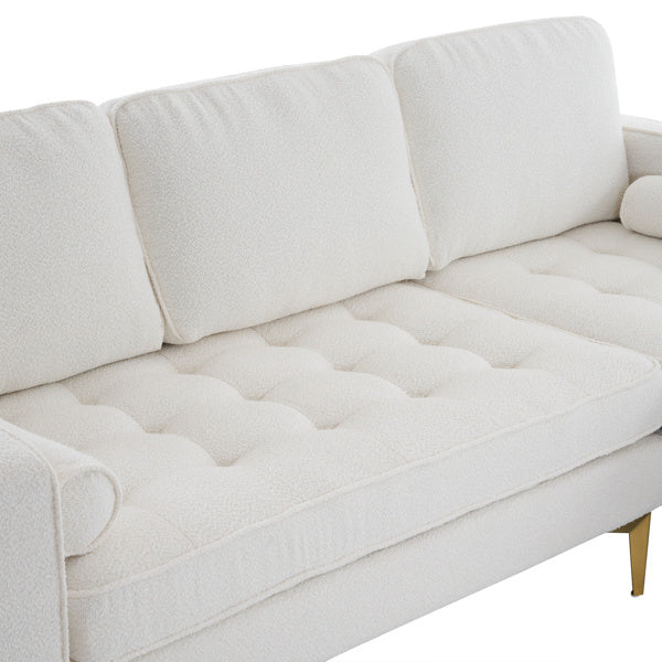 218*141*87cm Boucle Yarn, Diamond-Shaped Gold-Plated Three-Pronged Legs, Three-Seater With Footstool, Indoor Modular Sofa, Beige